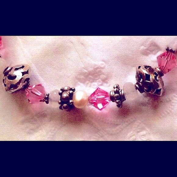Gorgeous Handmade Pink Swarovski Crystal & Sterling Bali Beads Gorgeous! - Picture 2 of 4